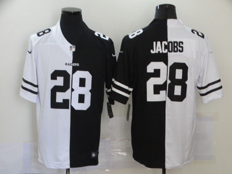 Men Oakland Raiders #28 Jacobs Black white Half version 2020 Nike NFL Jerseys->new england patriots->NFL Jersey